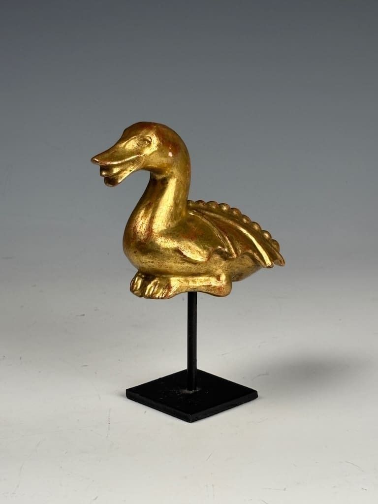 Antique Giltwood Mythical Duck Sculpture – Decorative Folk Art Figurine photo 425.0