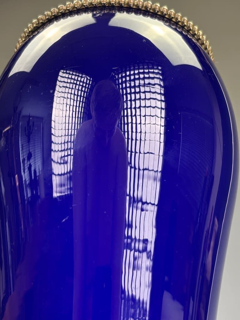 19th Century Colbot Ceramic Lamp (Converted From Oil Lamp) – Cobalt Blue & Gilded Brass photo furniture