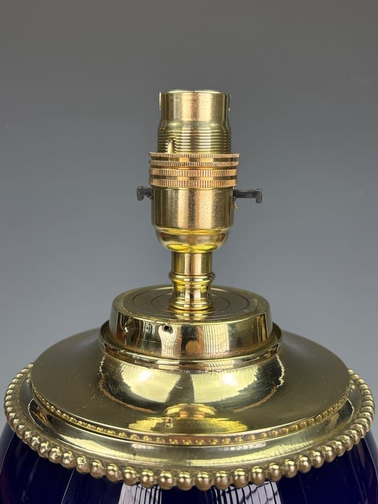 19th Century Colbot Ceramic Lamp (Converted From Oil Lamp) – Cobalt Blue & Gilded Brass photo Lighting