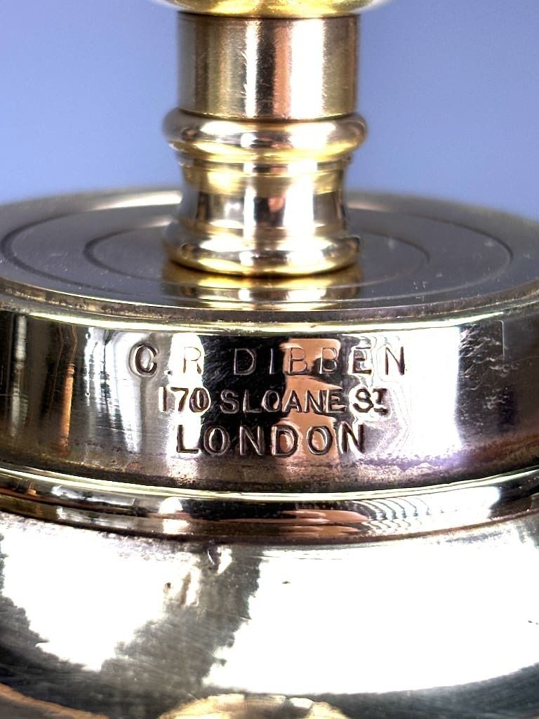 19th Century Colbot Ceramic Lamp (Converted From Oil Lamp) – Cobalt Blue & Gilded Brass photo 995.0