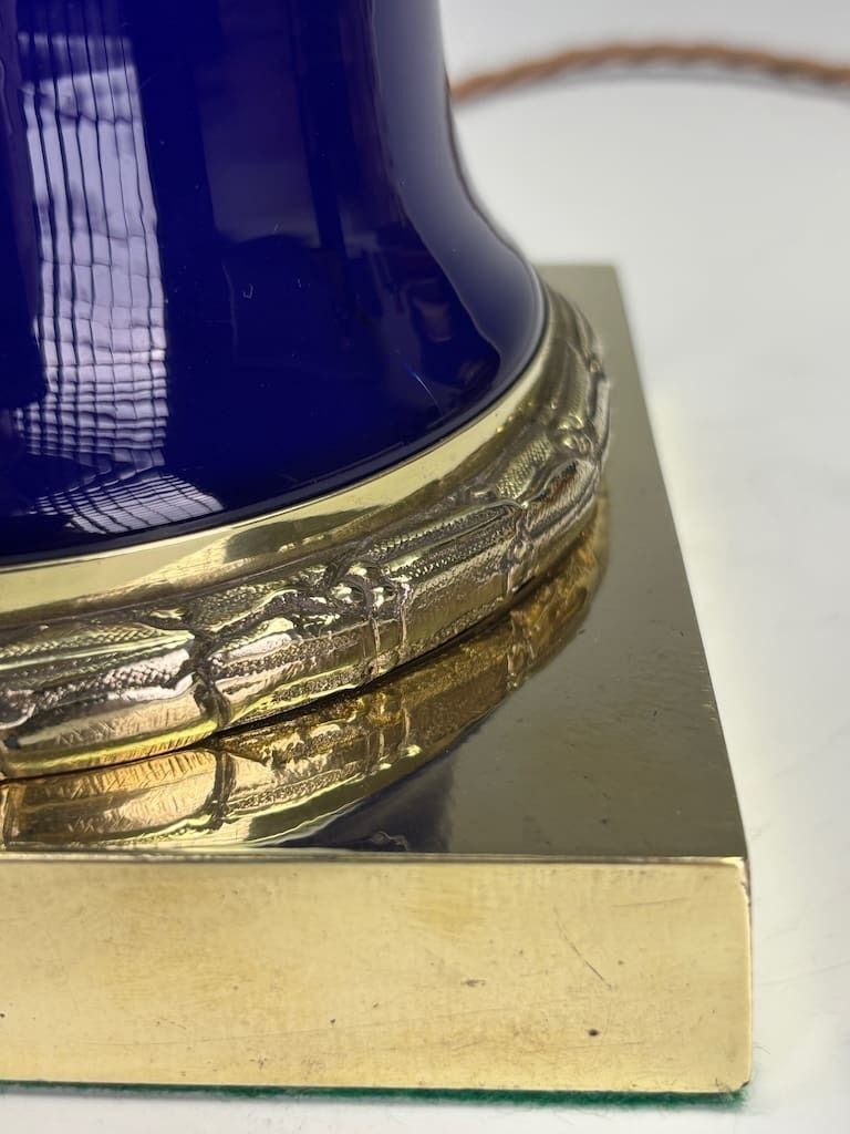 19th Century Colbot Ceramic Lamp (Converted From Oil Lamp) – Cobalt Blue & Gilded Brass photo buy