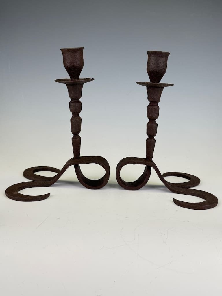 18th Century Flemish Hand Forged Iron Candle Holders – Antique Pair