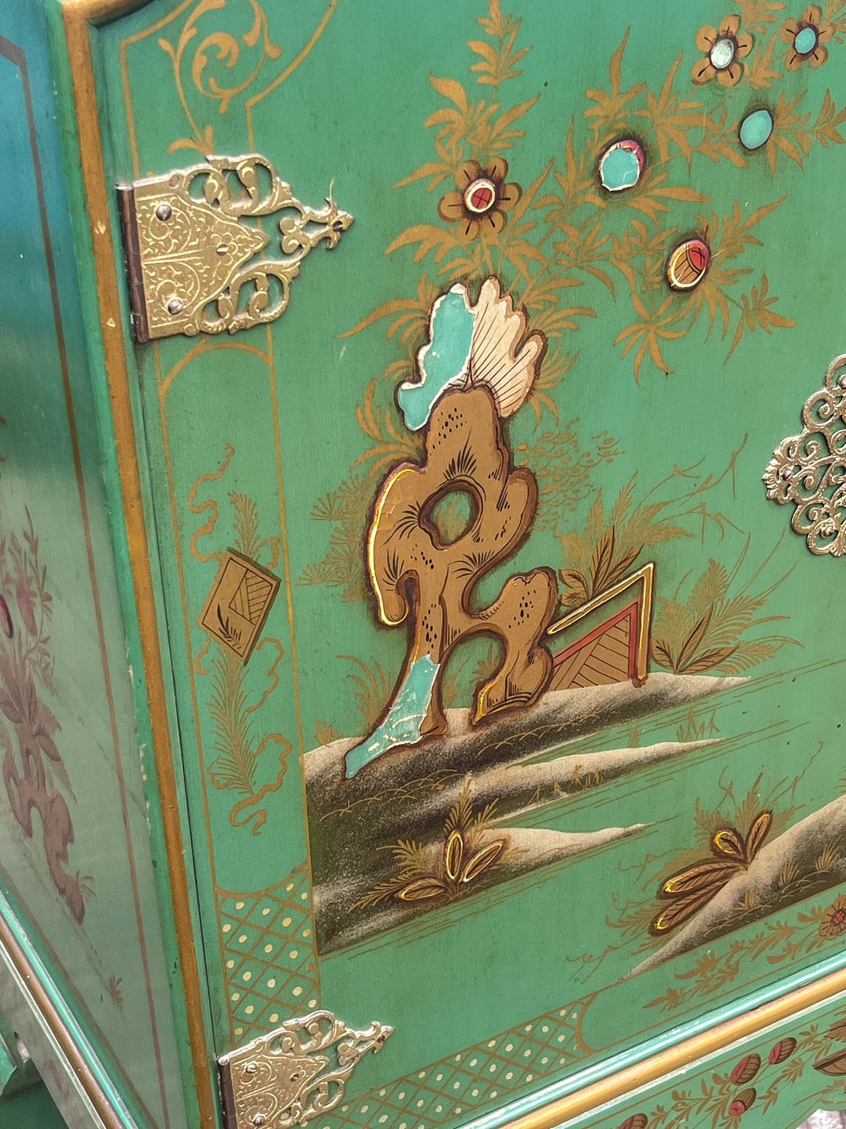 photo buy Chinoiserie/Japanned Cabinet Retailed By Kean & Scott Ltd, Birmingham, English, Circa 1930s–1950s.