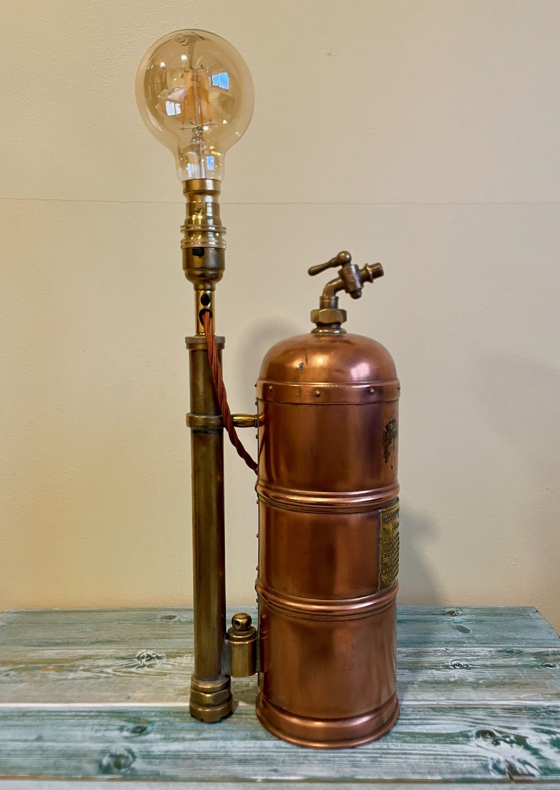 Antique Copper & Brass French Pulverisateur Systeme Muratoriori Vine Sprayer Table Light photo 138.0