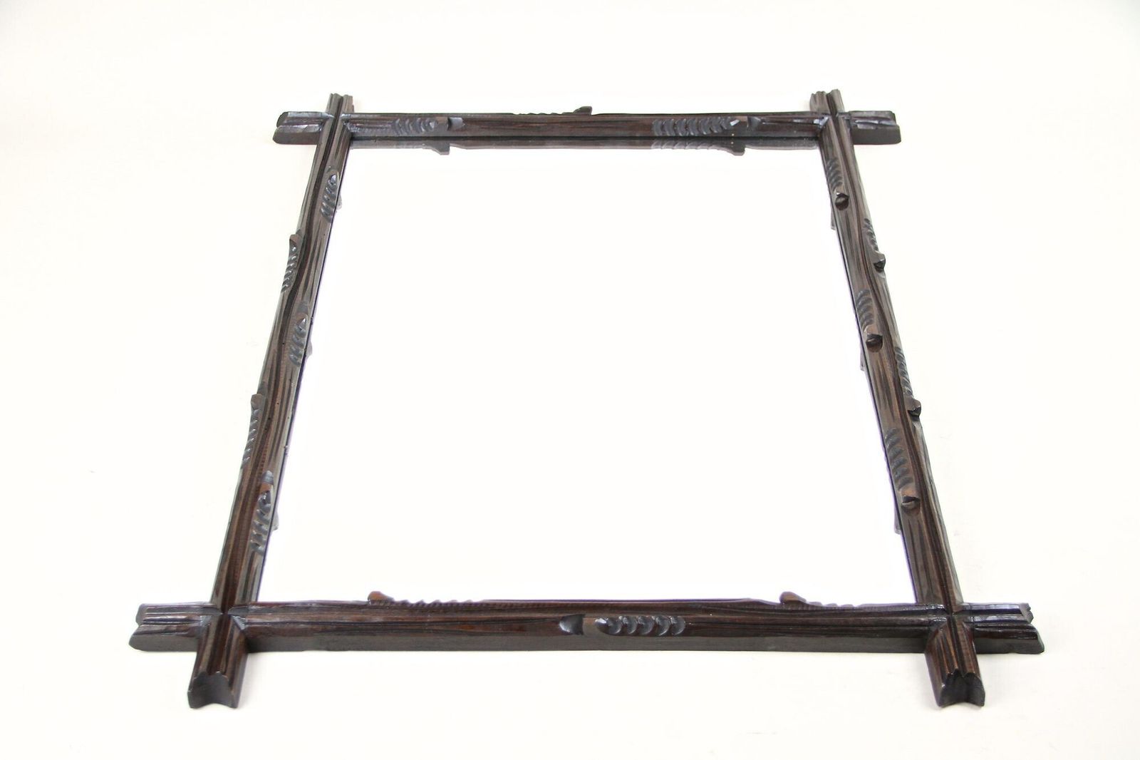photo furniture 19th Century Rsutic Black Forest Mirror Basswood Hand Carved, At Circa 1890