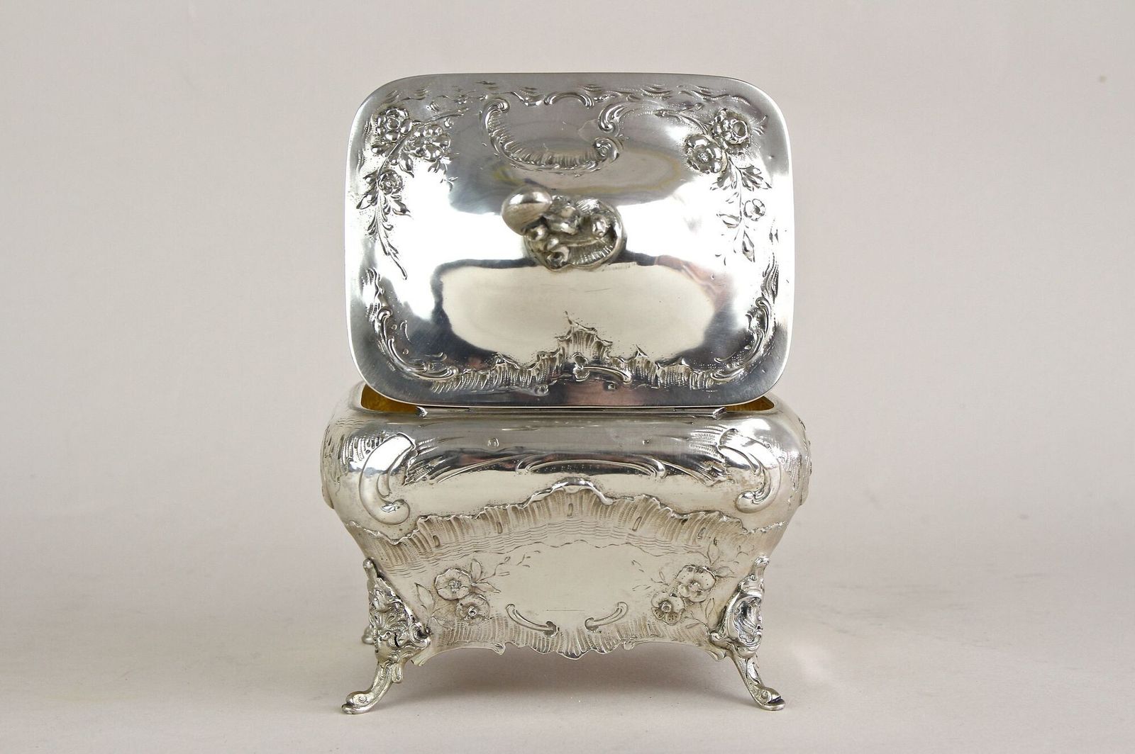 Home Decor 19th Century Embossed Silver Jewelry Box, Diana Head Hallmark, Austria Ca. 1870 photo