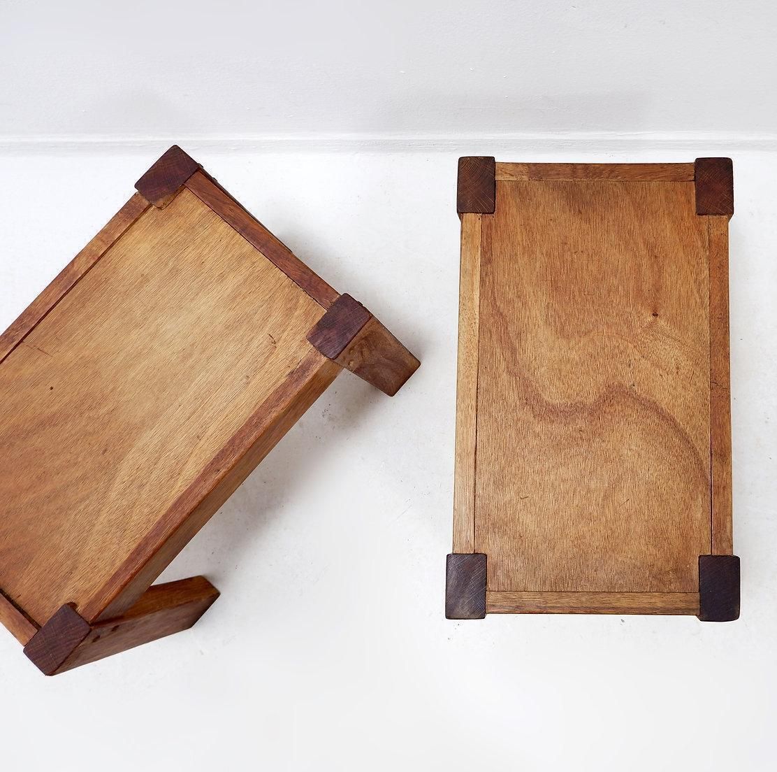 photo furniture Pair Of Rustic Wabi Sabi Side Tables, Wooden, Brutalist Style, 1960