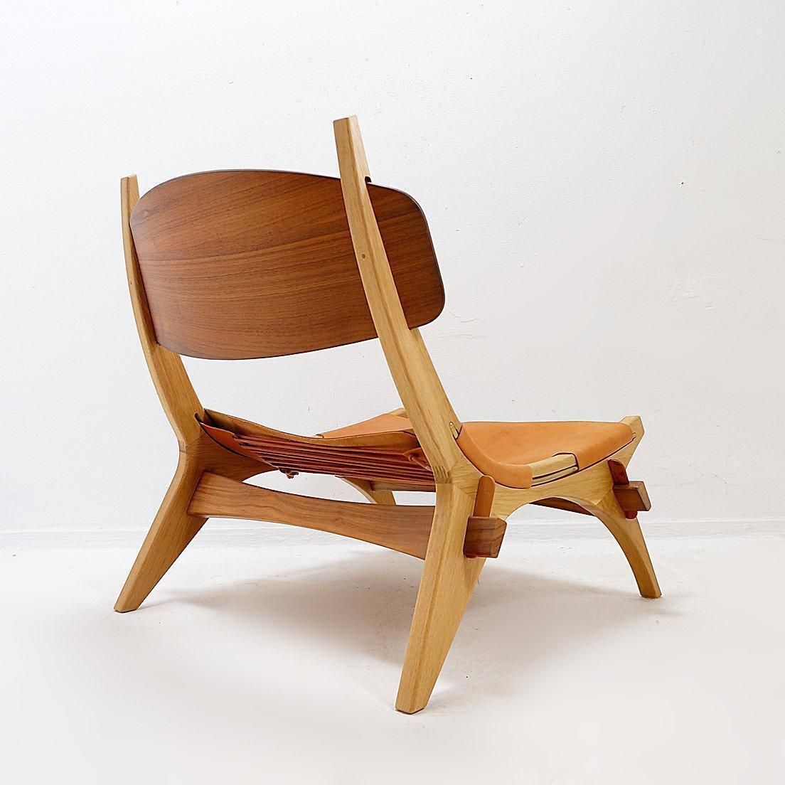 Vintage Scandinavian Style Lounge Chair In Wood And Leather photo furniture