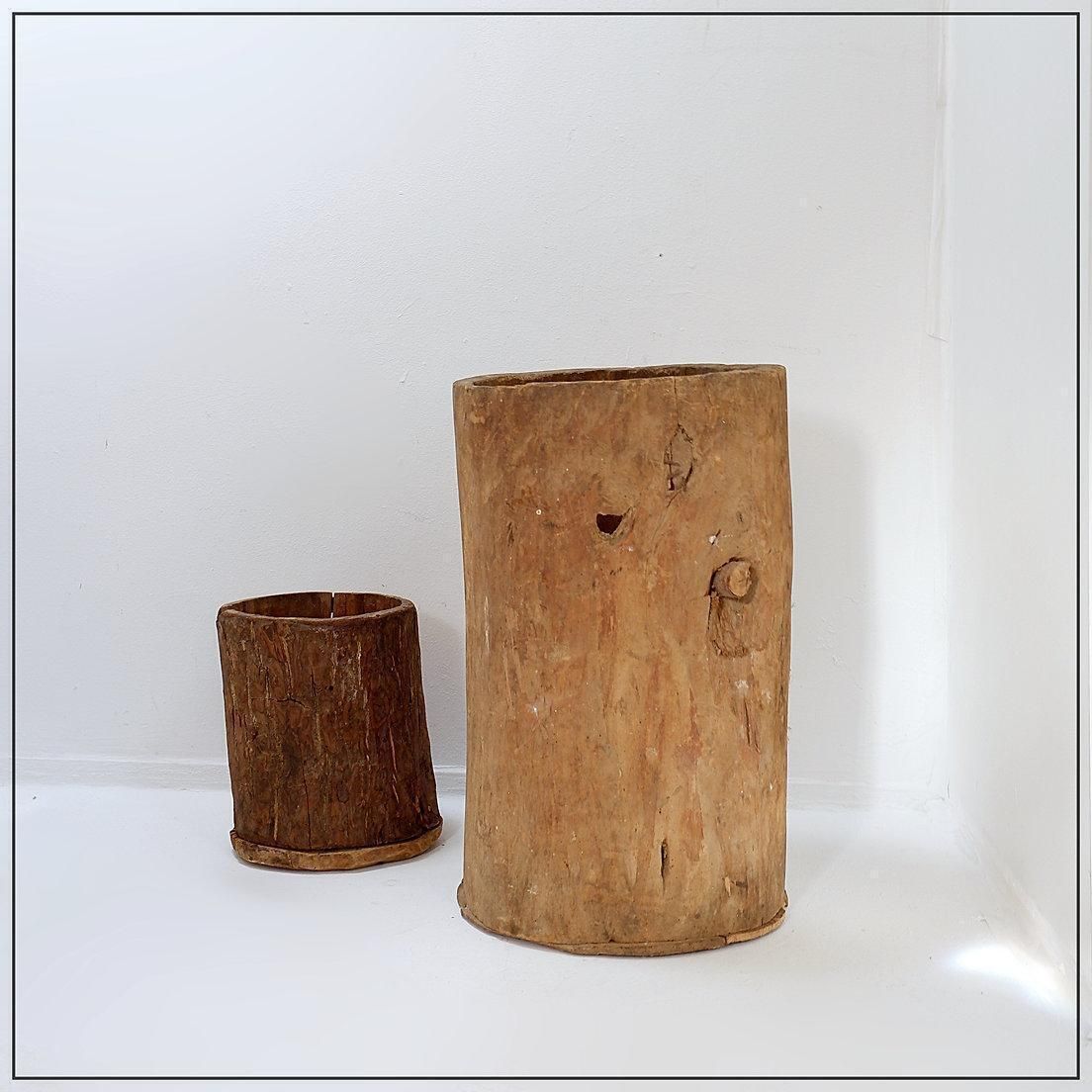 Set Of 2 Primitive Wooden Pots   Late 19th Century photo furniture