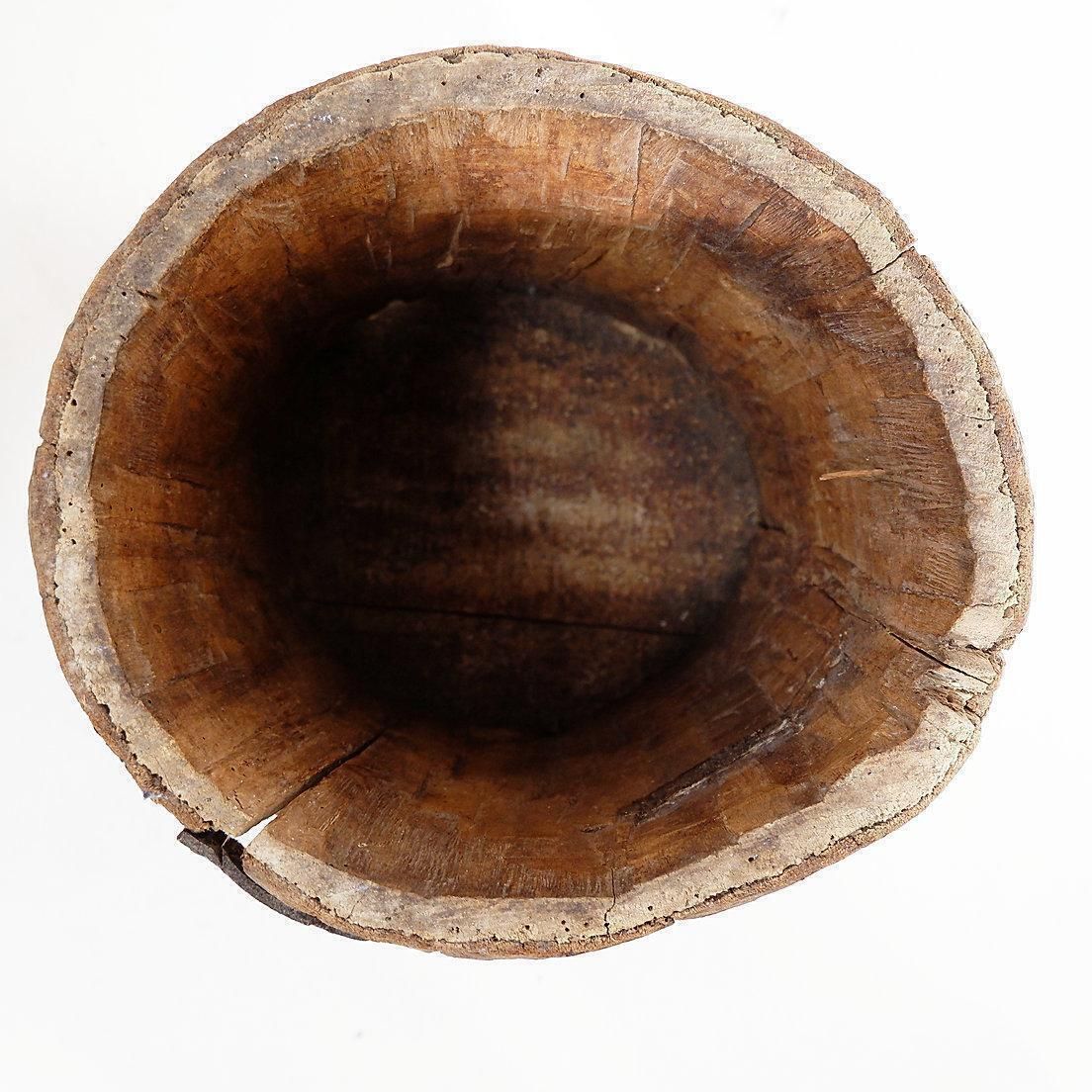 Set Of 2 Primitive Wooden Pots   Late 19th Century photo vinterior