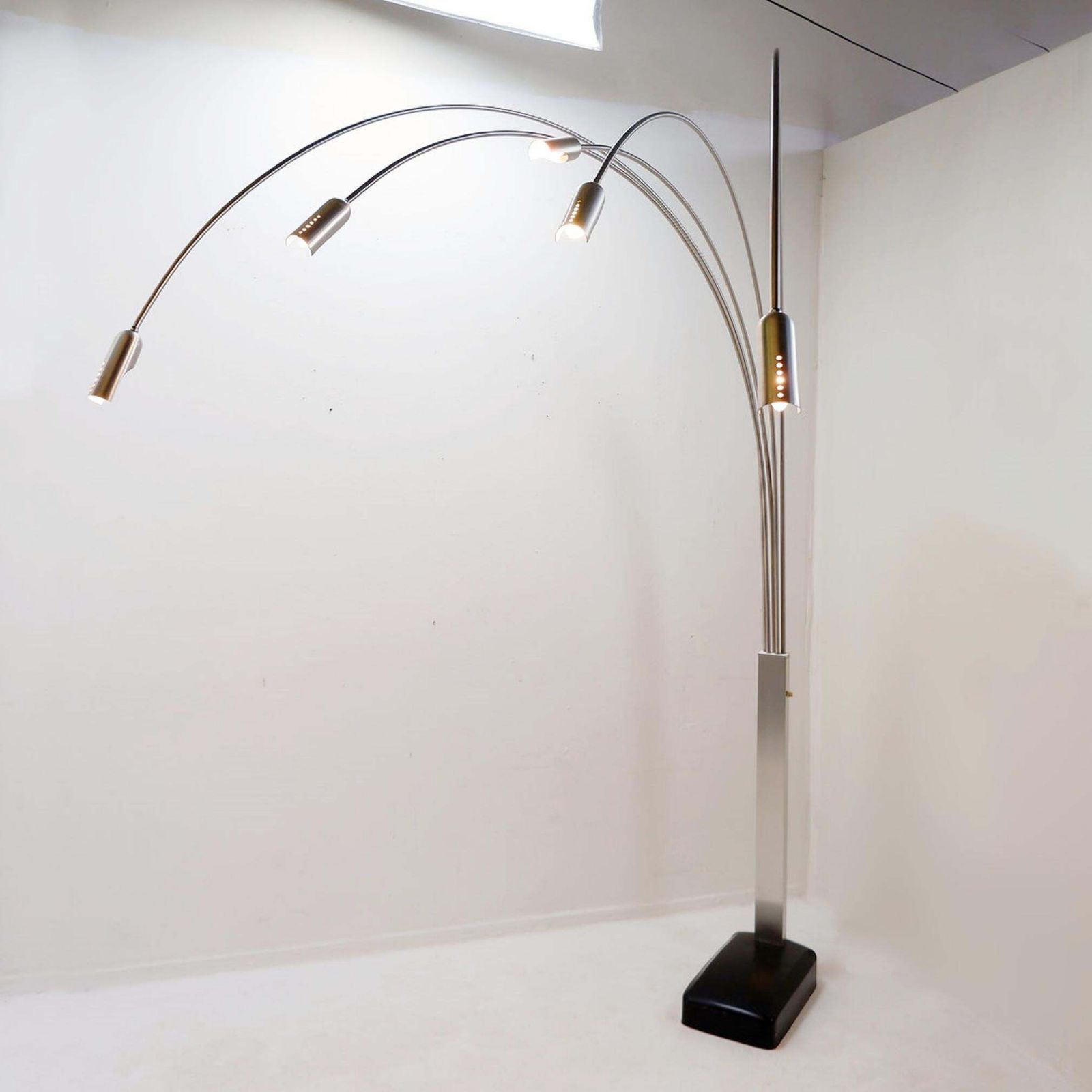 Italian Arc Floor Lamp With 5 Arms In Brushed Chrome   1970s photo furniture