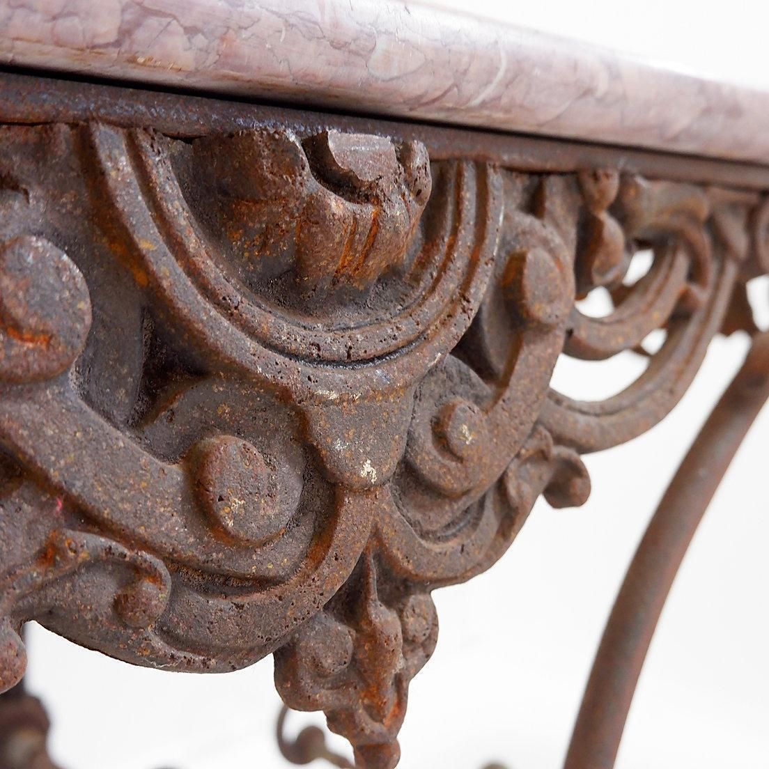photo buy Large 19th French Butcher's Table In Wrought Iron And Red Marble
