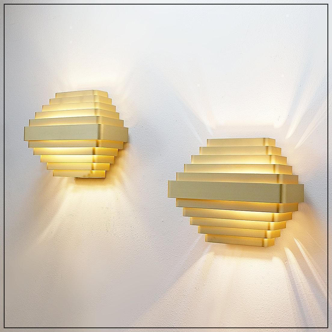 Lighting Pair Of Gold Colored Aluminum Wall Lamps By Jules Wabbes   2 Pairs Available (1) photo
