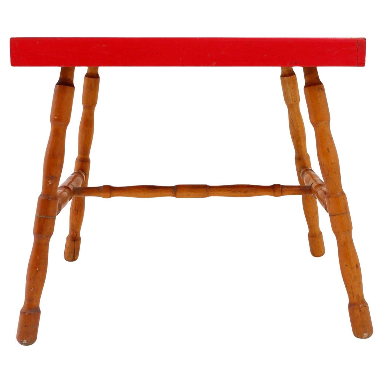 Small Side Table With Turned Legs And Red Top   Josco, Made In Belgium   1950s