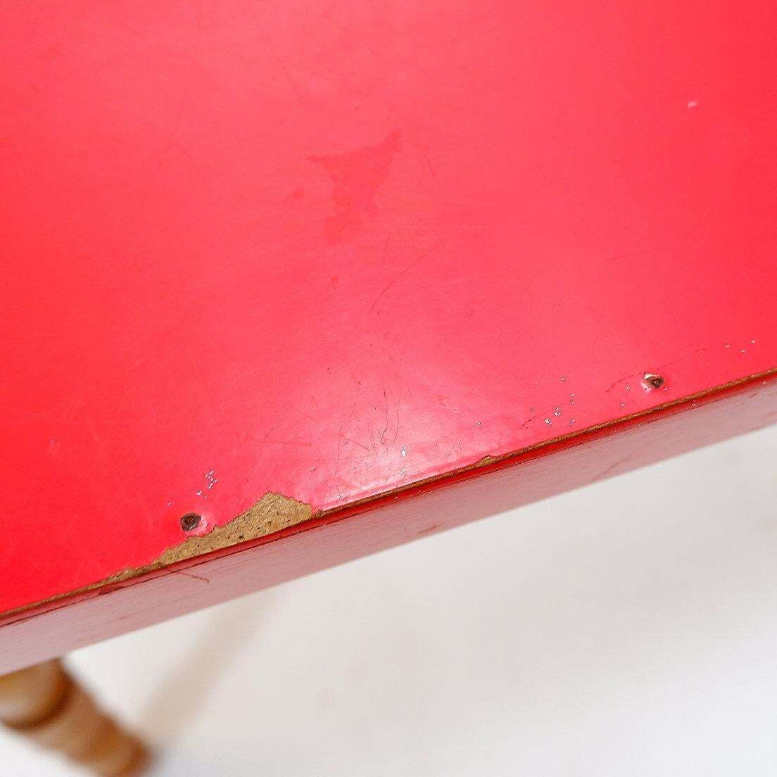 photo buy Small Side Table With Turned Legs And Red Top   Josco, Made In Belgium   1950s