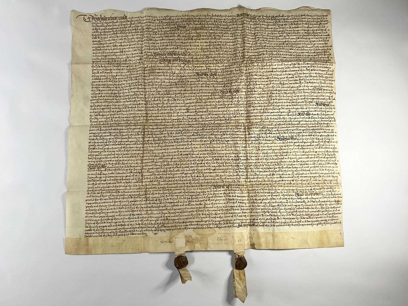 Rare Vellum Manuscript   1657 Cromwellian Indenture – Hand Inscribed Vellum