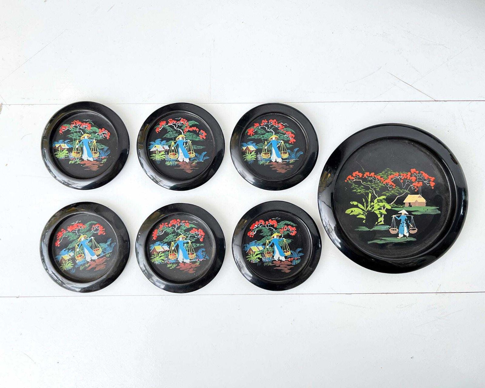 Japans Lakwerk Barset | 14 Delig Compleet | Zwart Dienblad & Glazen photo Woonaccessoires