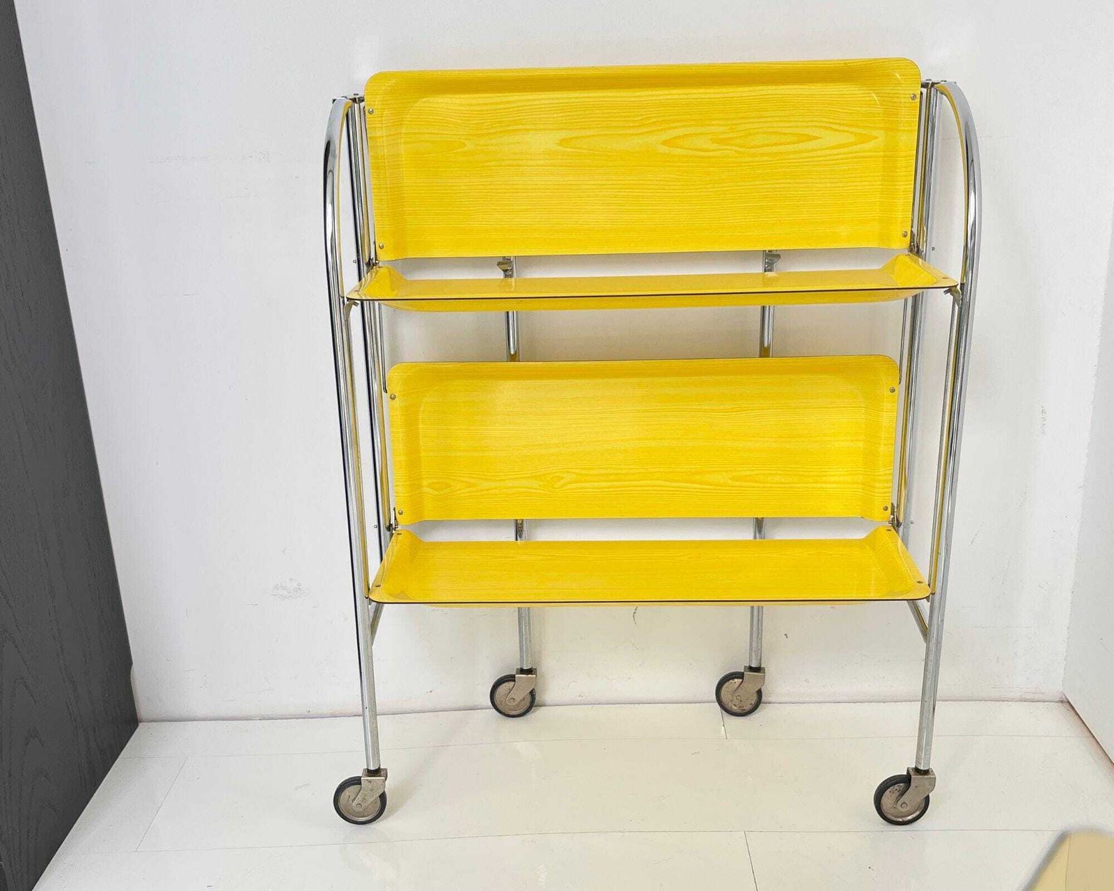 Yellow Bar Cart | Folding Drinks Trolley | 1970s Dinett photo Furniture