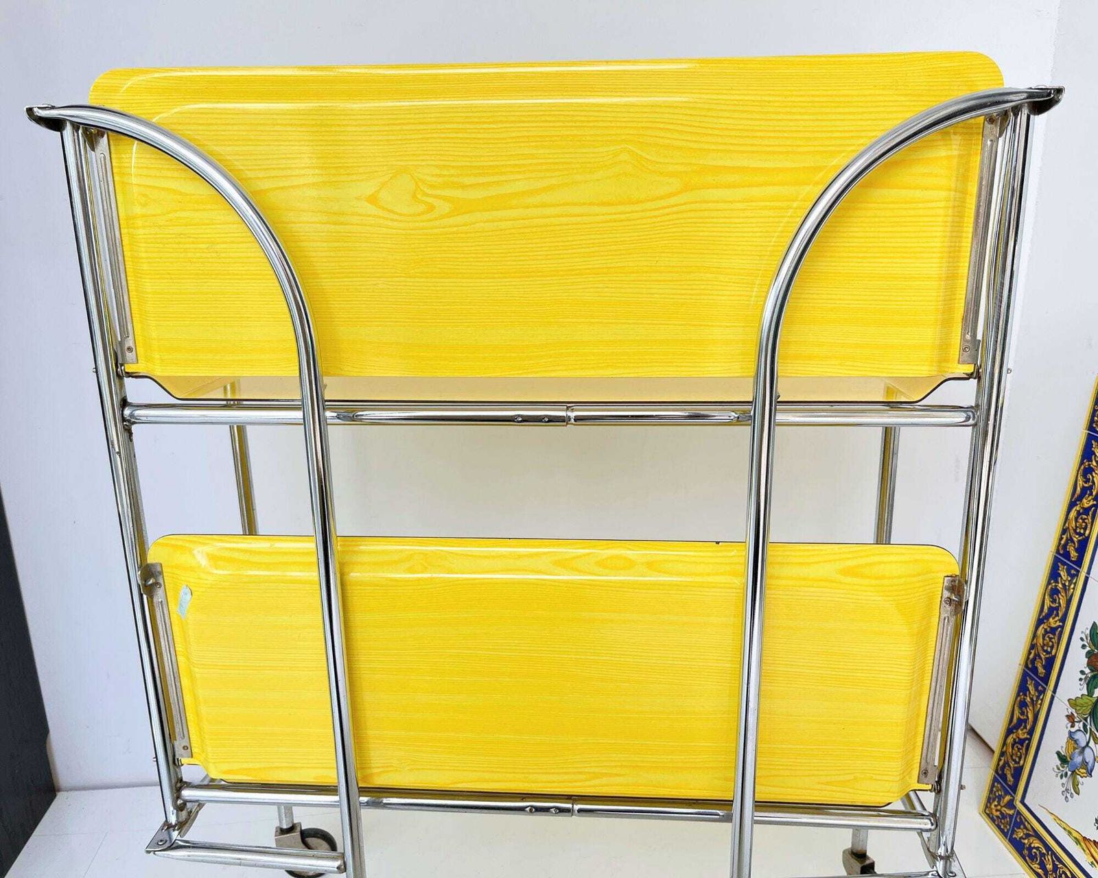 Yellow Bar Cart | Folding Drinks Trolley | 1970s Dinett photo 511.0