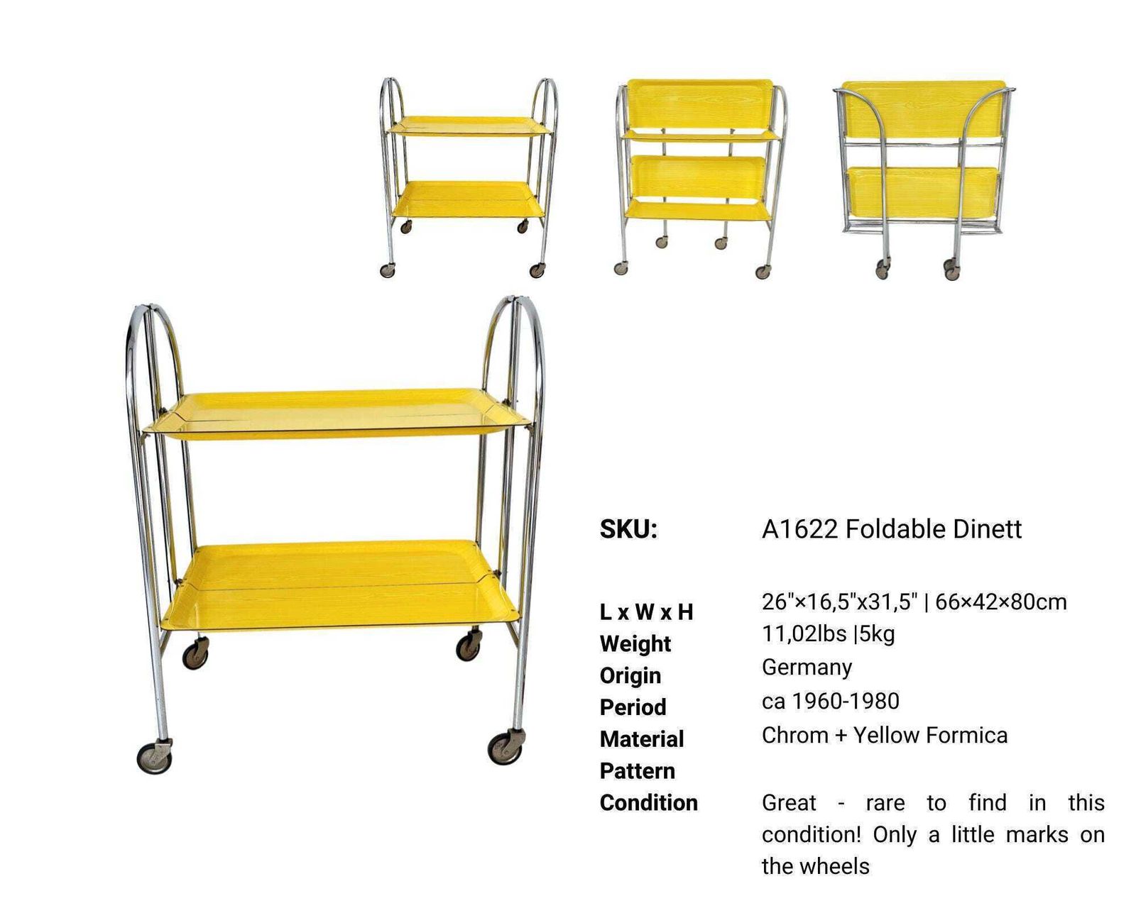 Yellow Bar Cart | Folding Drinks Trolley | 1970s Dinett photo buy