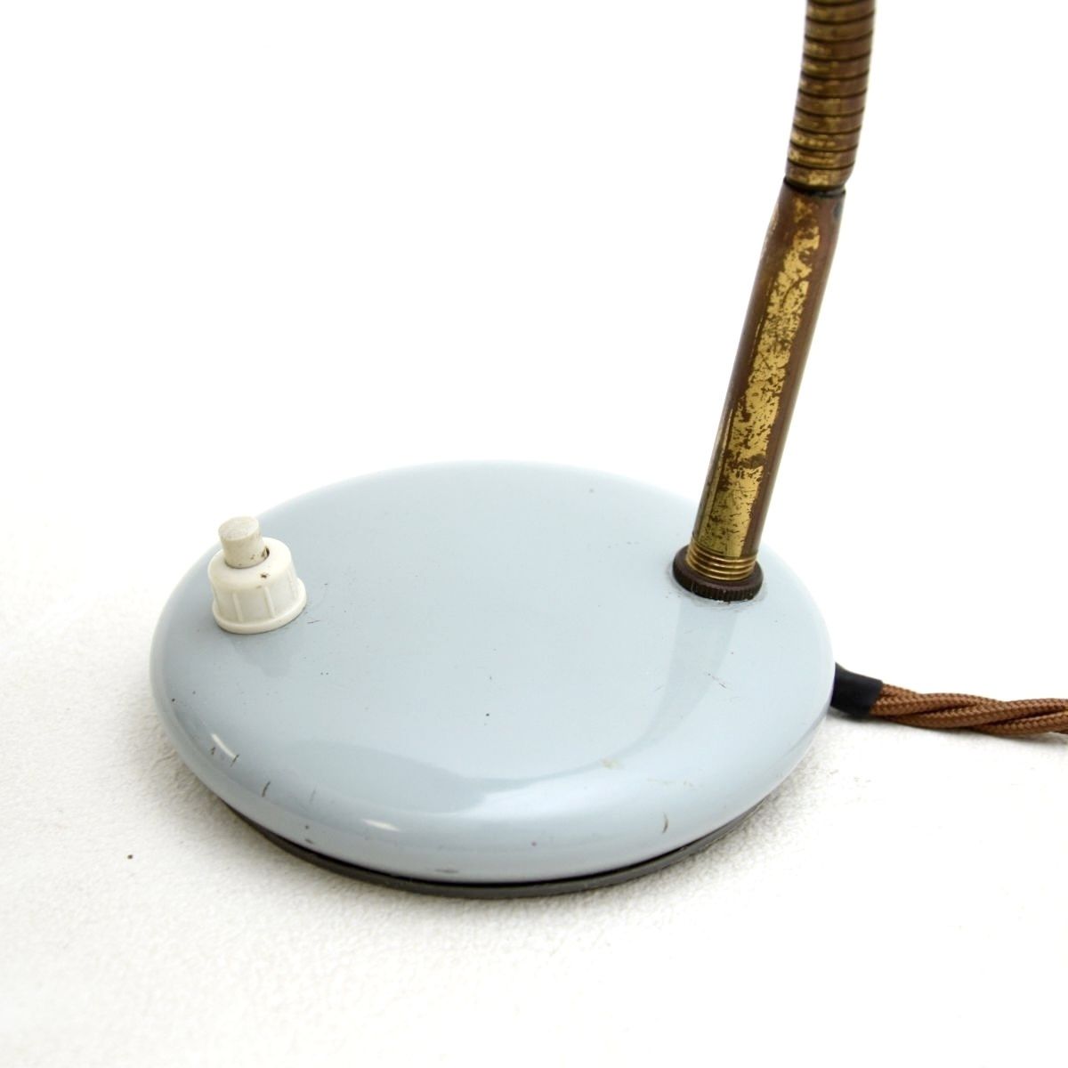 Vintage French Enamelled Tole And Brass Desk Lamp photo vinterior