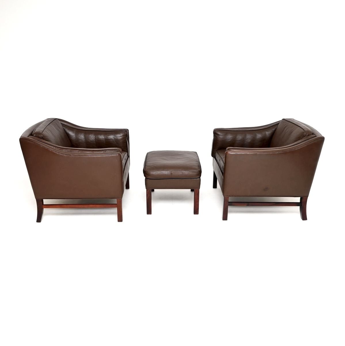 Pair Of Danish Vintage Leather Armchairs With Stool By Georg Thams For Grant Mobelfabrik photo furniture
