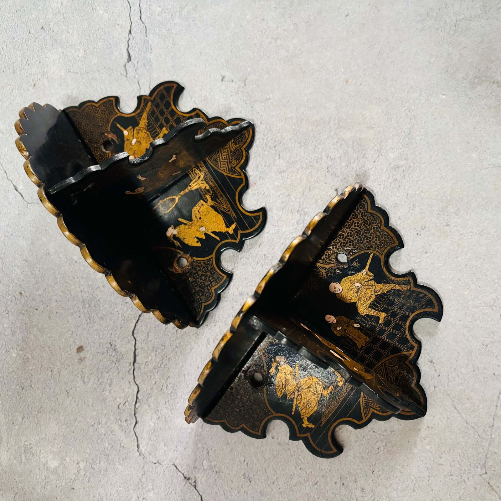 photo for sale Antique Chinoiserie Japanese Lacquer Wall Shelves