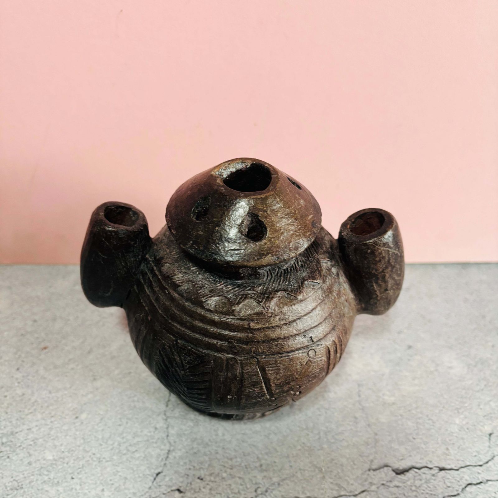Rare African Carved Clay Inkwell Pot photo 160.0
