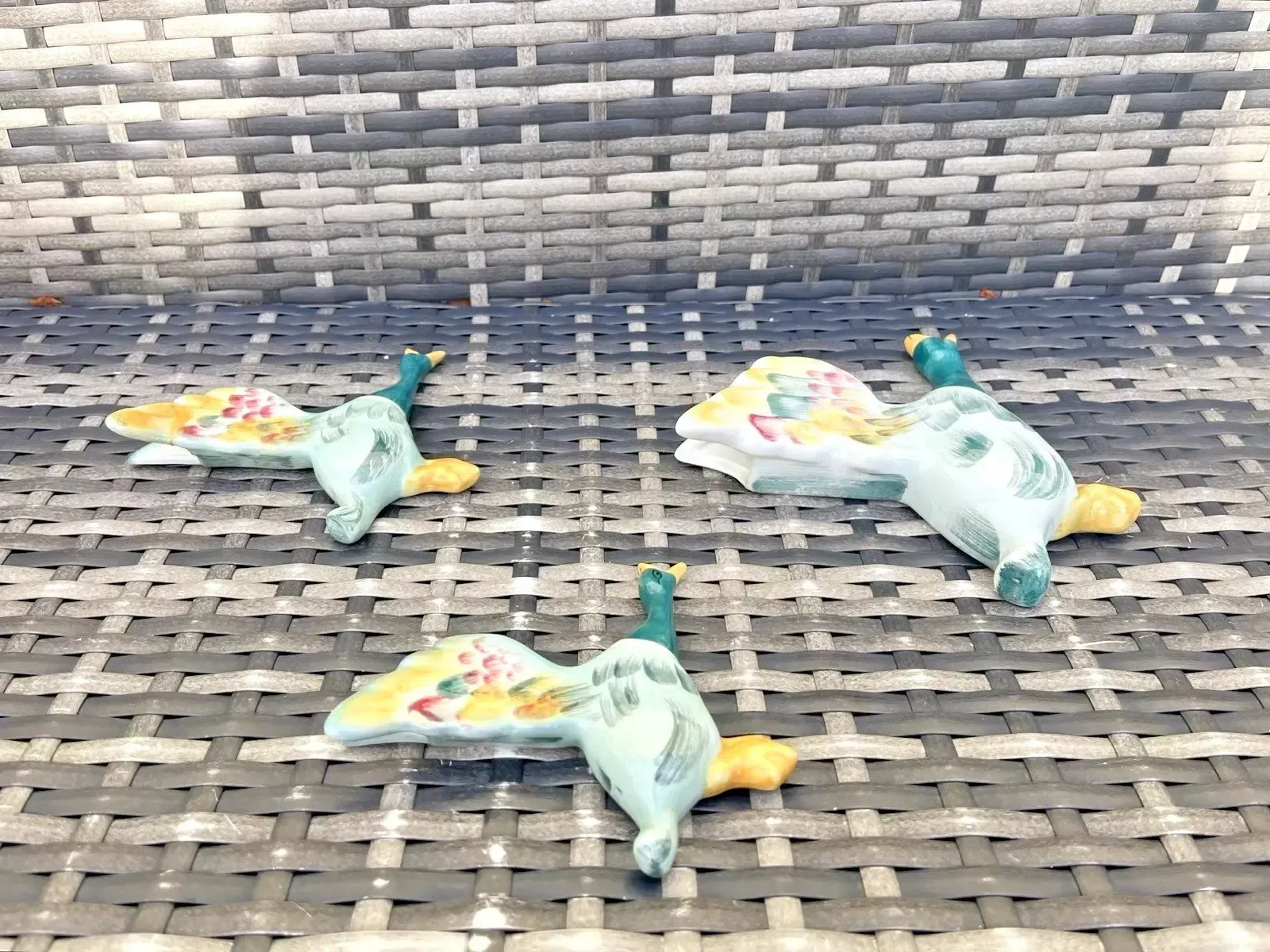 Set Of 3 Staffordshire Flying Duck Mallard Wall Plaques Pocket Vases Not Beswick photo vintage