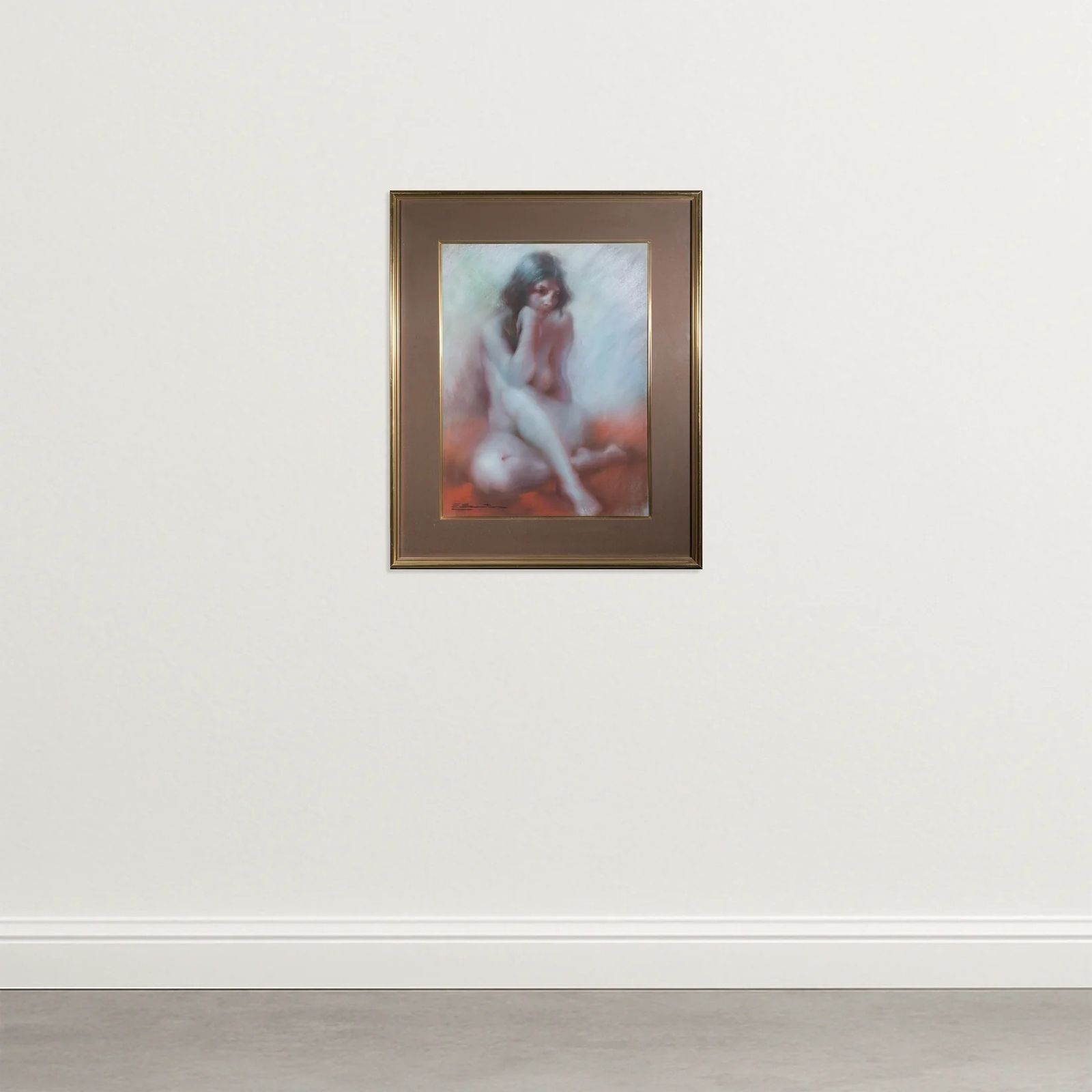 Zittend Vrouwelijk Naakt – Pastelstudie, Gesigneerd photo furniture