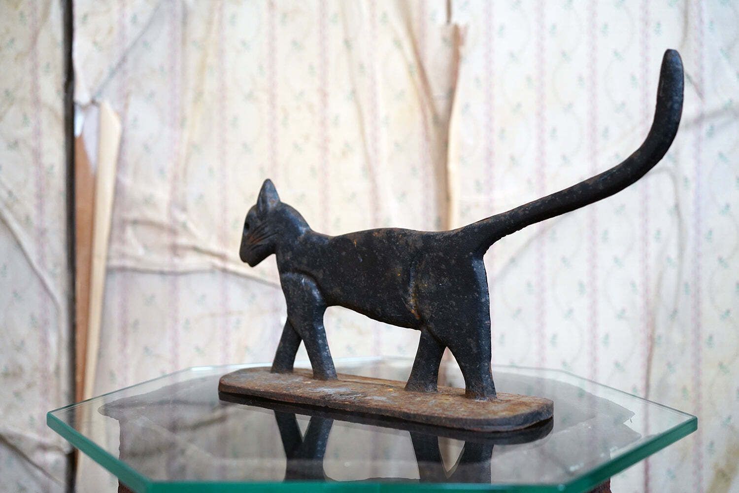 photo for sale An Early 20thc American Folk Art Painted Cast Iron Boot Scraper Formed As A Cat C.1920