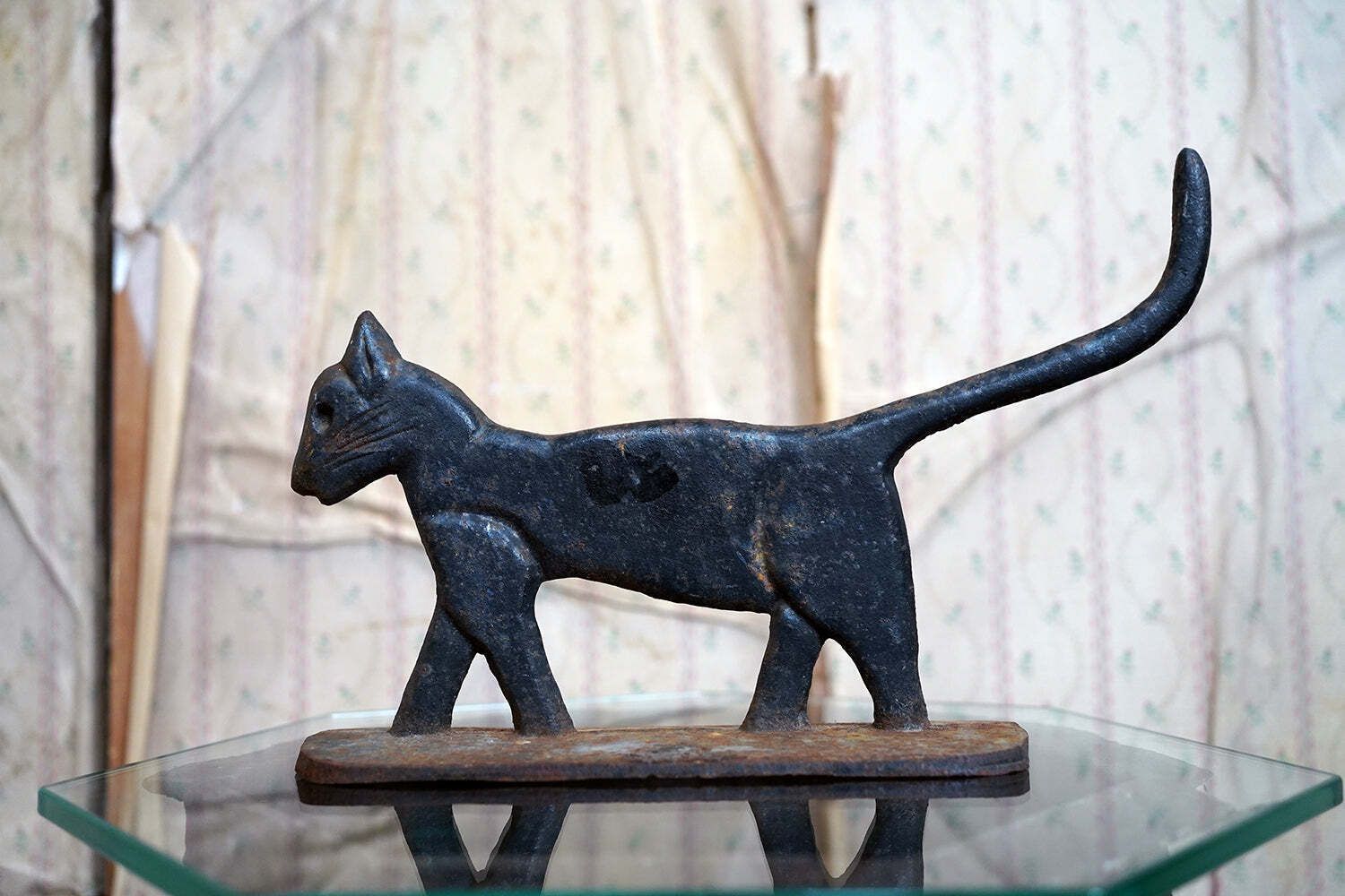 Art An Early 20thc American Folk Art Painted Cast Iron Boot Scraper Formed As A Cat C.1920 photo