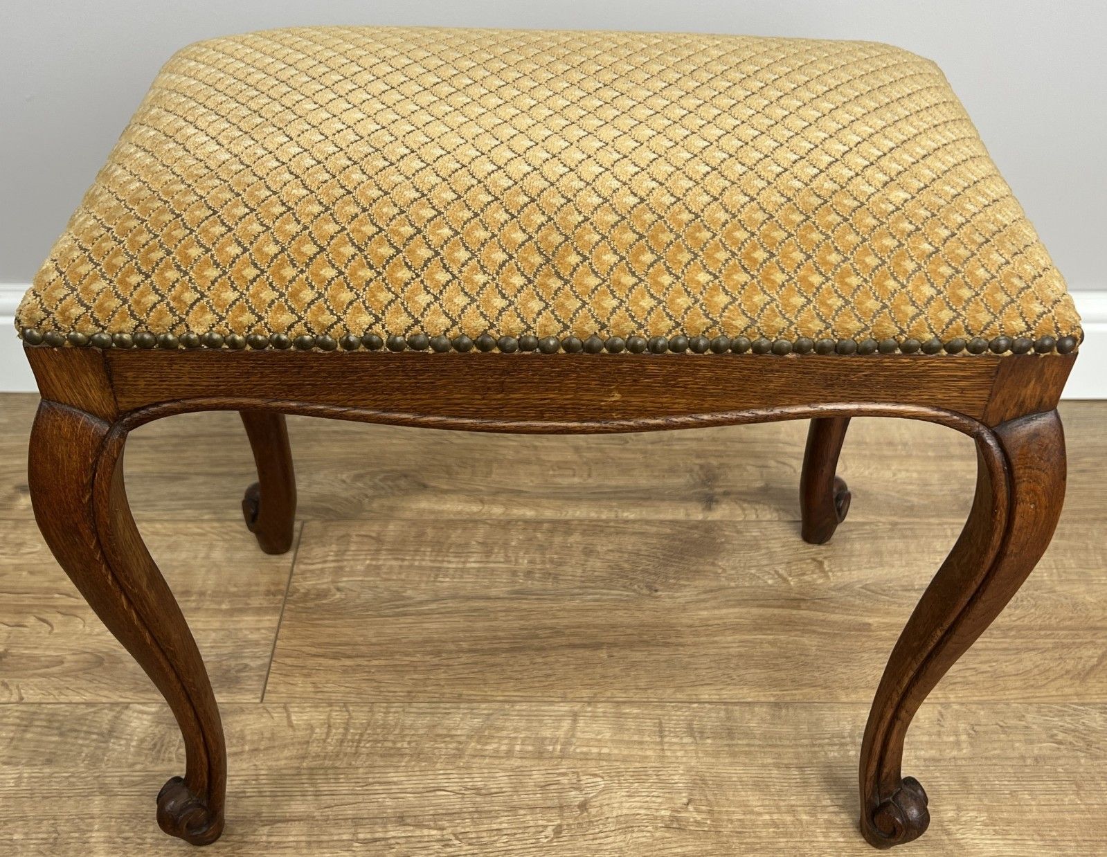 Footstool Vintage French Louis Style Oak Upholstered Stool Bench Lot 4863 photo 199.0
