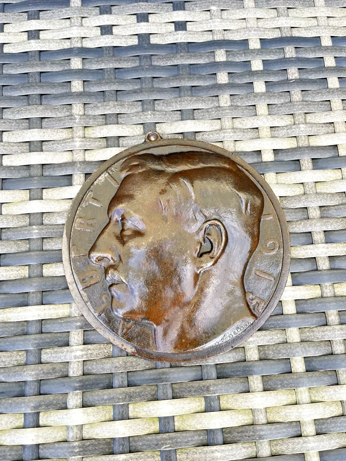 Antique Portrait Relief Medallion Plaque King Albert I After Bronze By Vogelaar photo Art