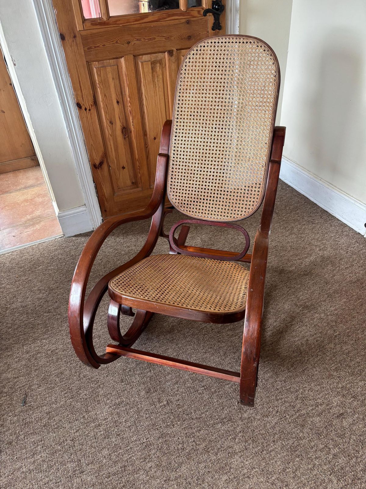 Vintage Rocking Chair Rattan And Bentwood Thonet Style 1970s Retro