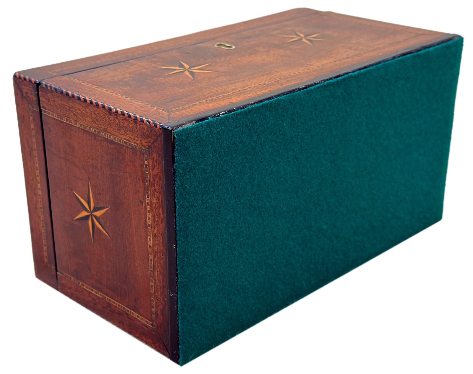 photo for sale Georgian 18th Century Mahogany Star Inlaid Tea Caddy (England, Circa 1790)