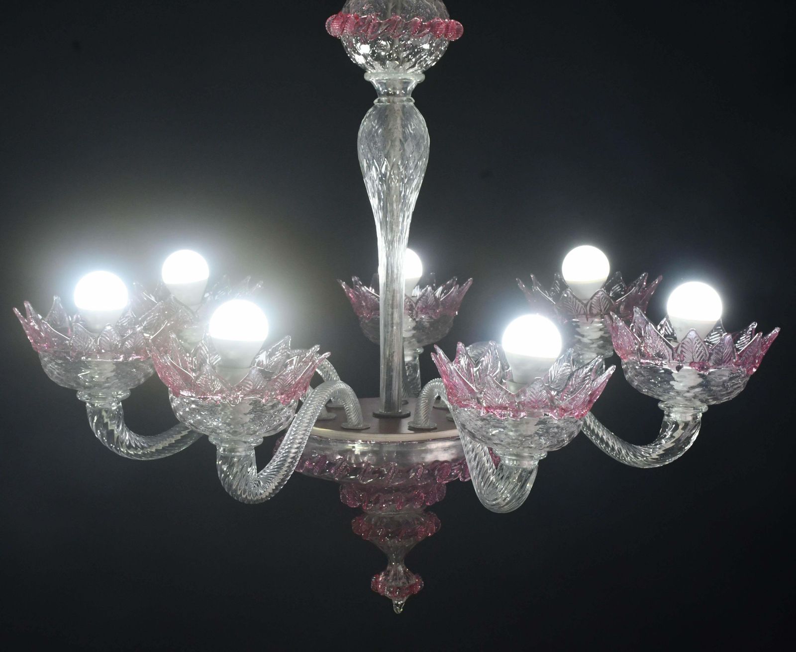 photo buy Wonderful Vintage Pink Venetian Chandelier Murano Glass 7 Arms
