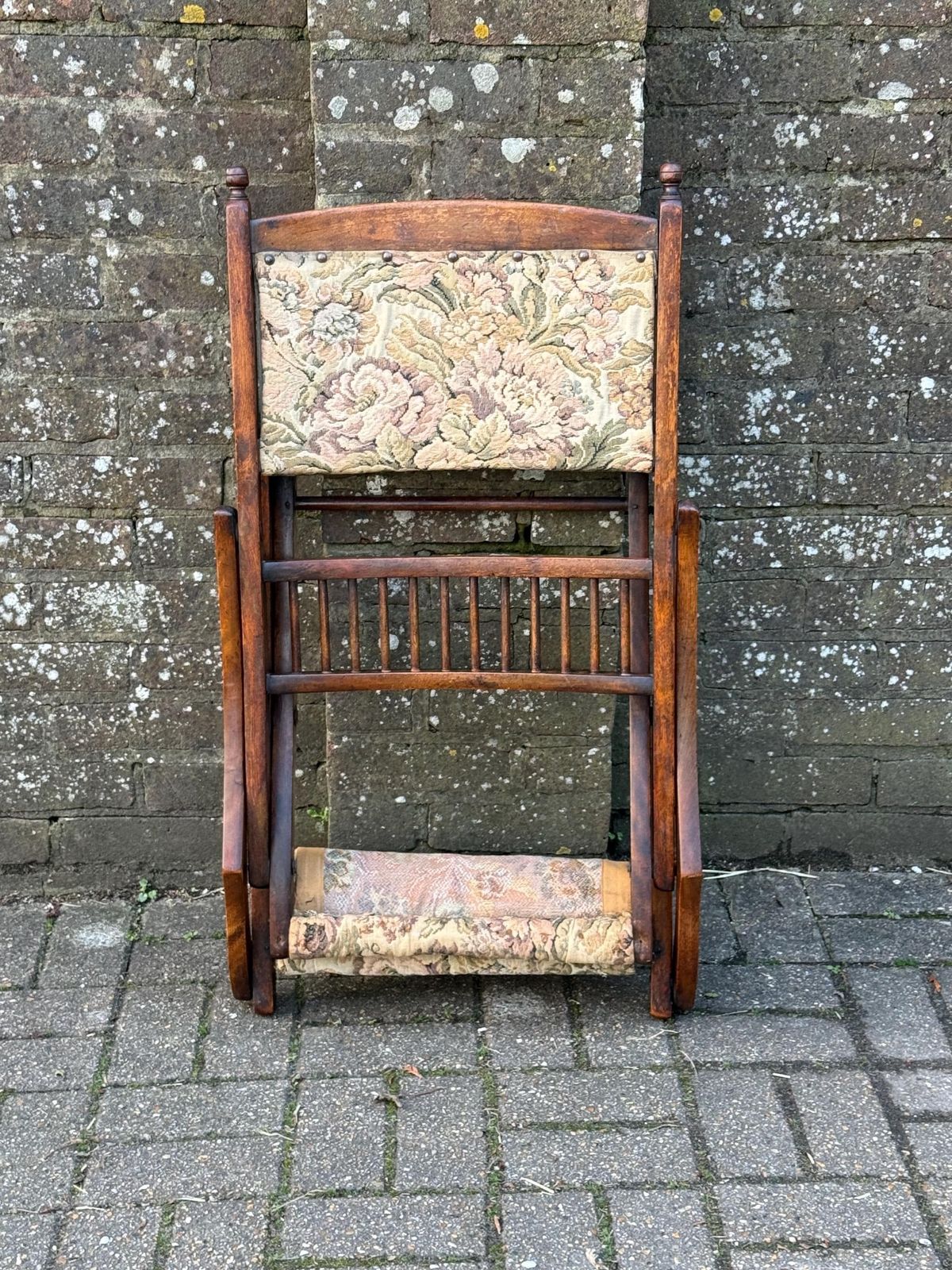 Antique Edwardian Folding Campaign Armchair With Floral Upholstery, Camping Chair Antique photo buy