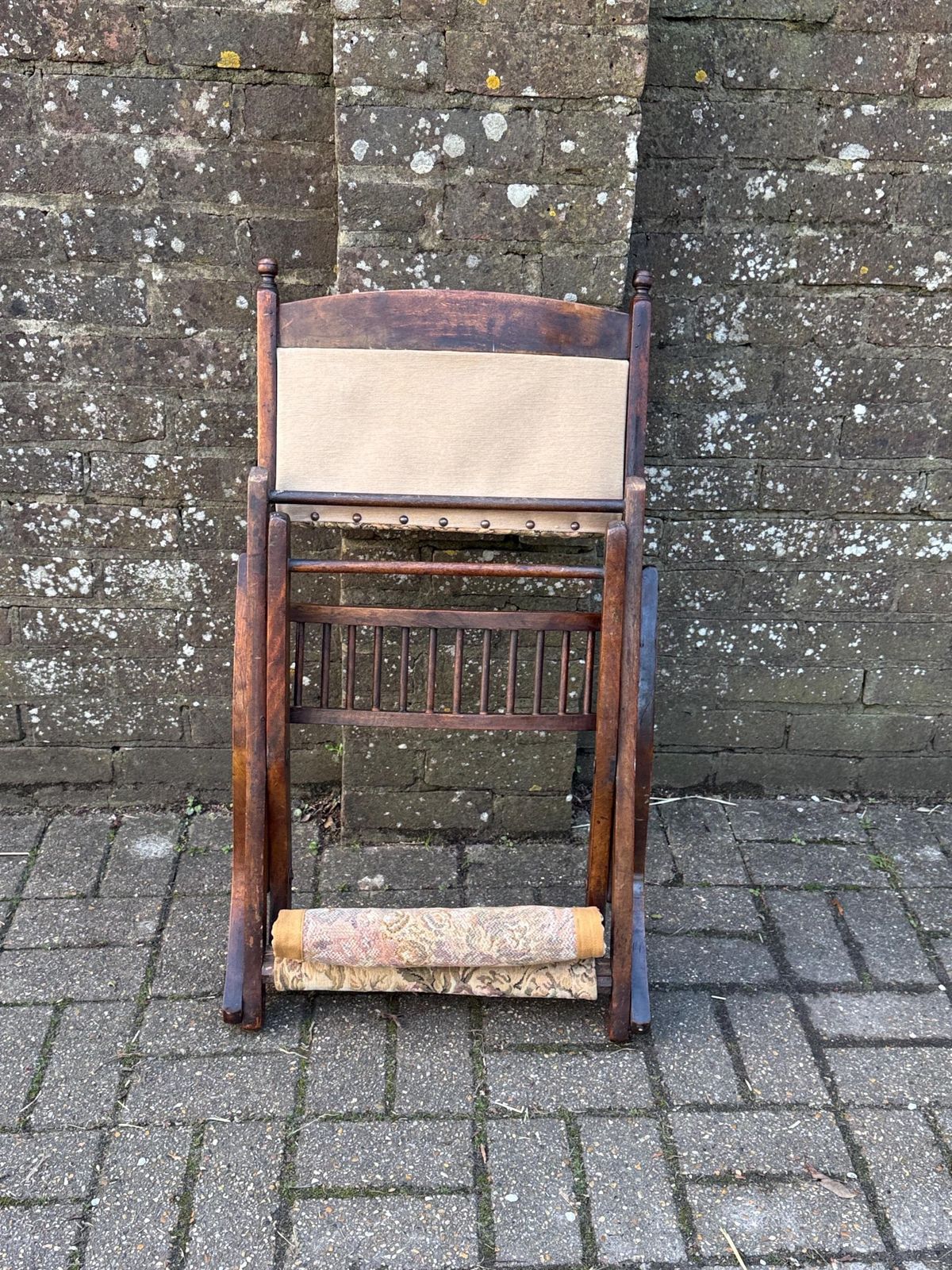 Antique Edwardian Folding Campaign Armchair With Floral Upholstery, Camping Chair Antique photo vintage