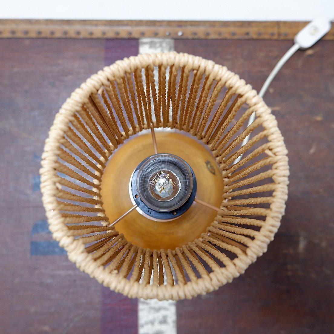 Vintage Bohemian Bedside Or Table Lamp In Wood & Rope   1970s photo vinterior