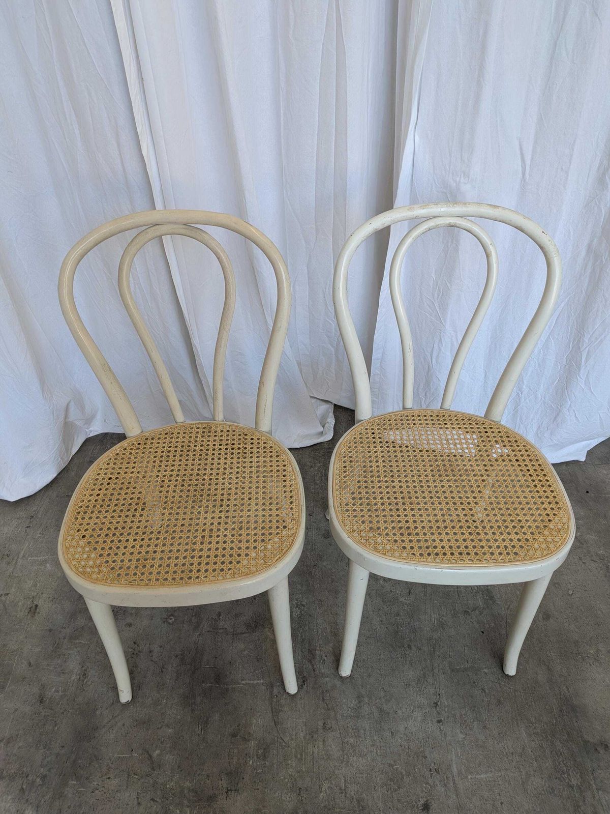 Set Of 2 Vintage White Bentwood Chairs, Thonet Style Cane Seat photo furniture