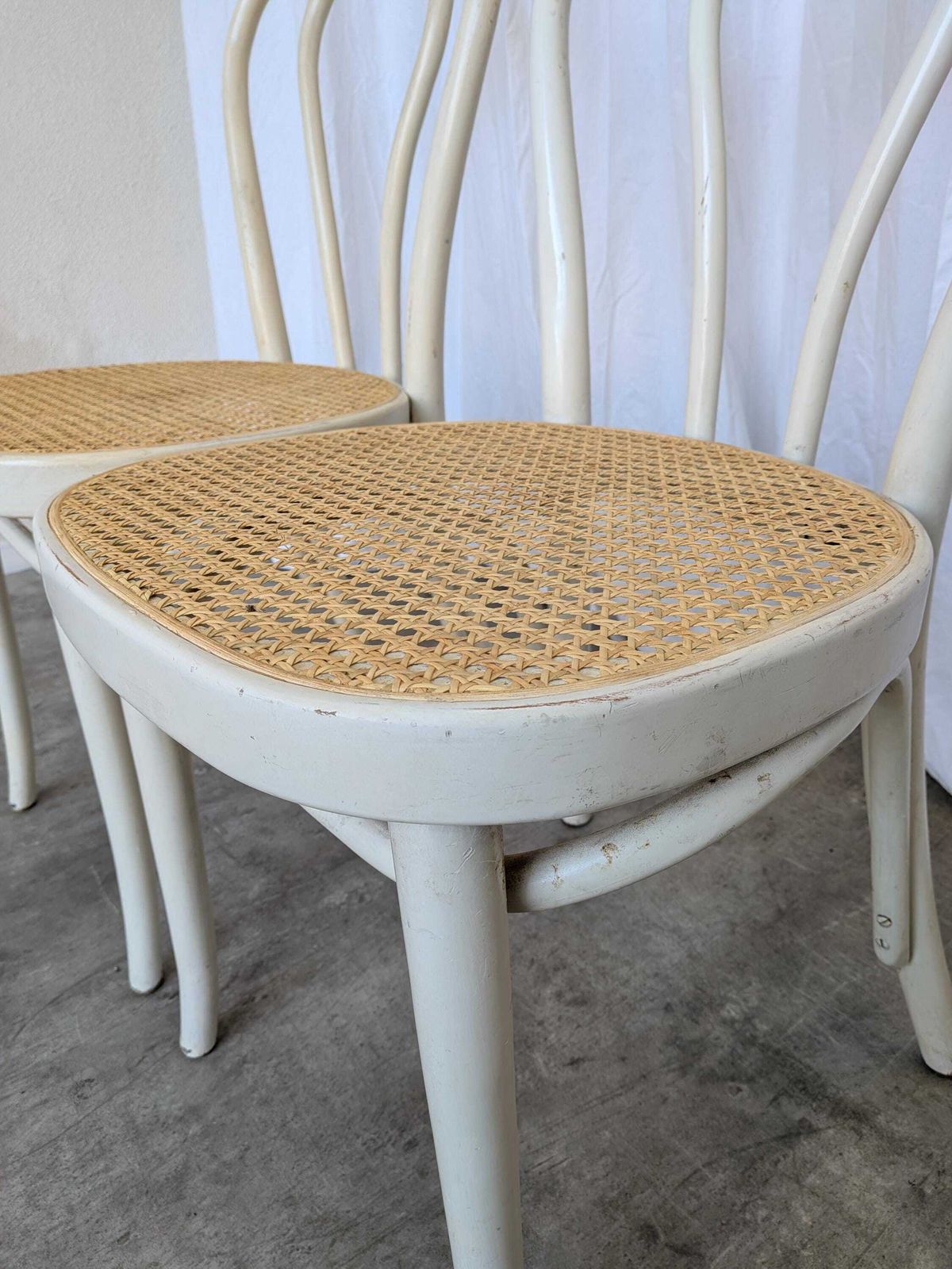 Set Of 2 Vintage White Bentwood Chairs, Thonet Style Cane Seat photo for sale