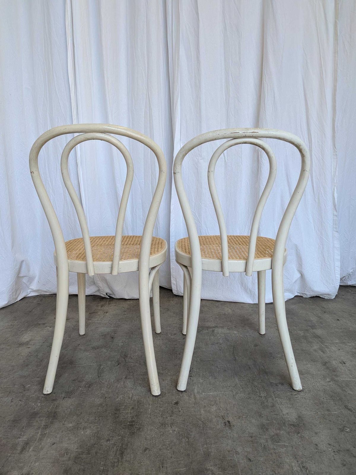 600.0 Set Of 2 Vintage White Bentwood Chairs, Thonet Style Cane Seat photo