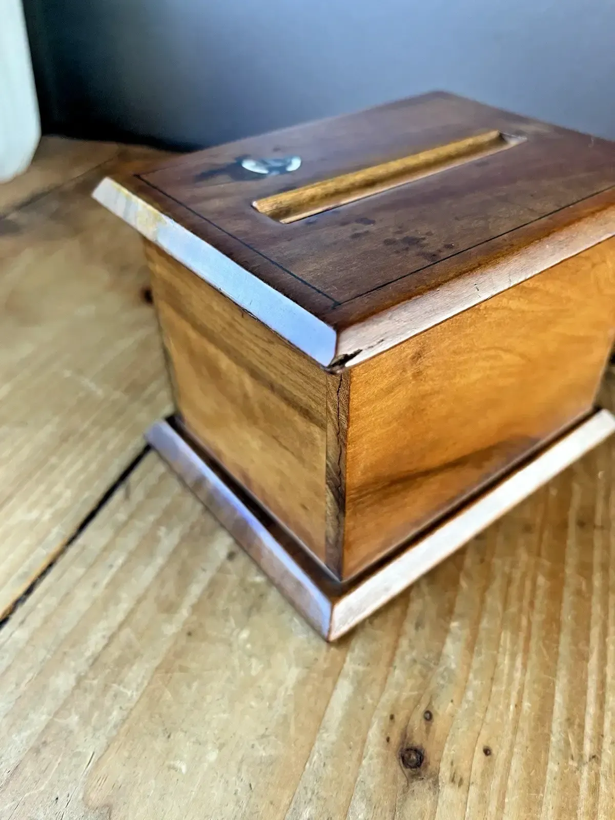 photo for sale Antique Art Deco Wooden Painted Swallow Cigarette Holder Lift Dispenser Desk Box