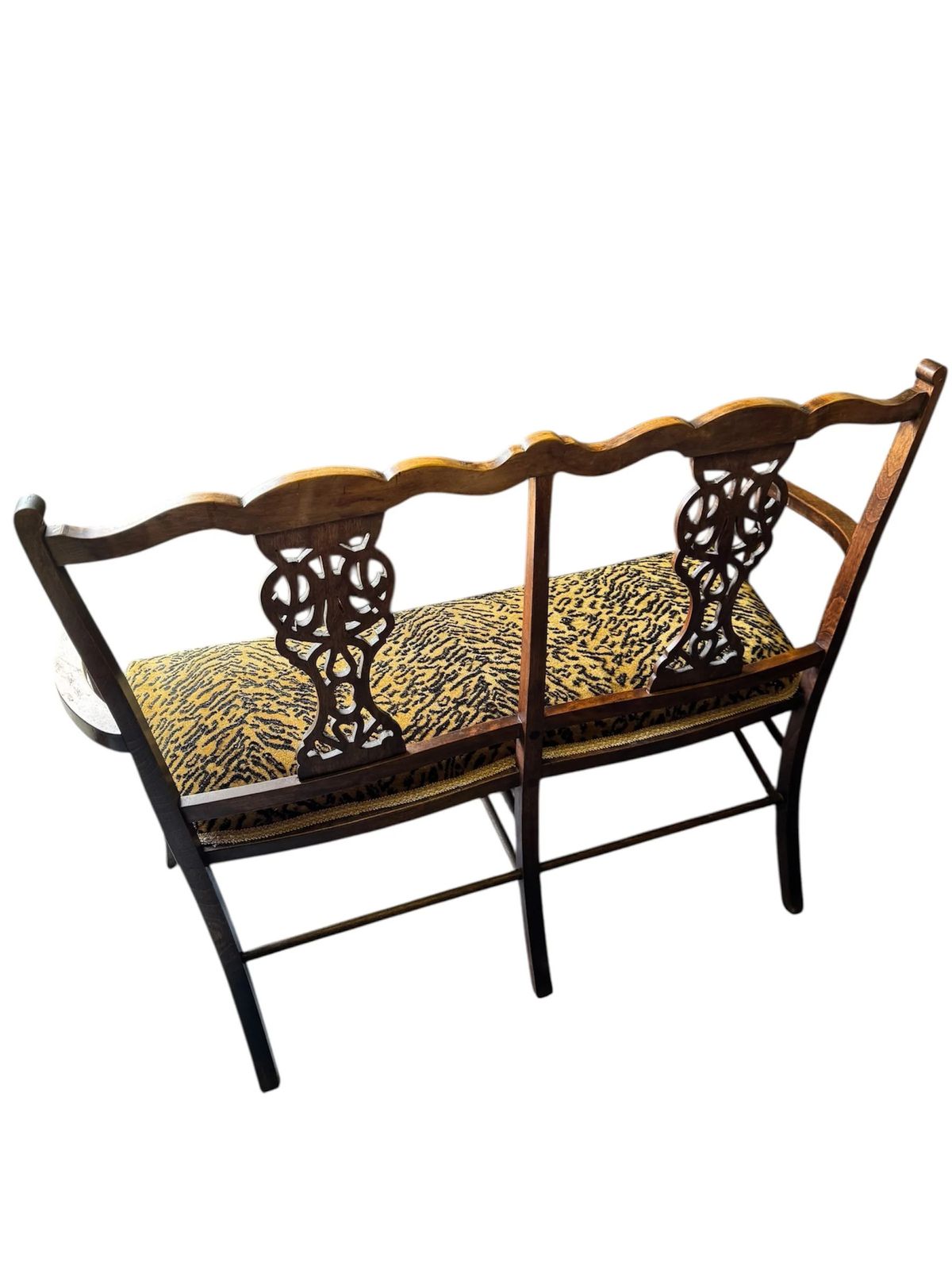 Antique Edwardian Two Seater Salon Sofa Seat Recovered In Designer Animals Print Fabric photo furniture