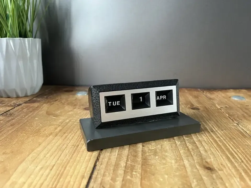 Vintage Plastic Faux Leather Eagle Brand Slate Mounted Perpetual Desk Calendar photo for sale