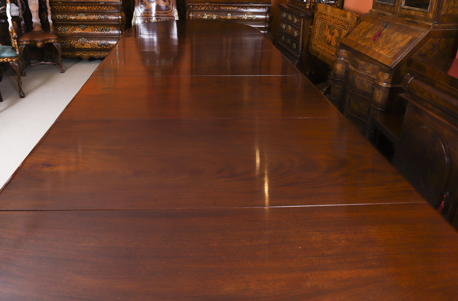Furniture Antique 19th C 16ft Flame Mahogany Extending Dining Table & 16chairs photo