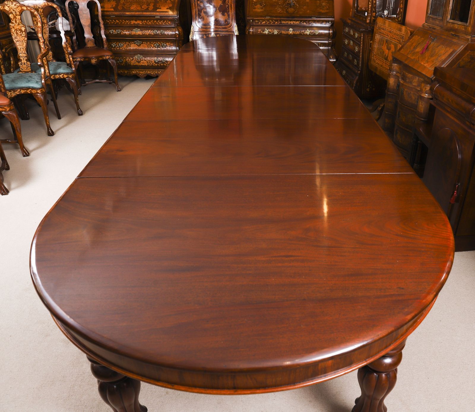 photo for sale Antique 15ft George III Cuban Flame Mahogany Extending Dining Table Circa 1810