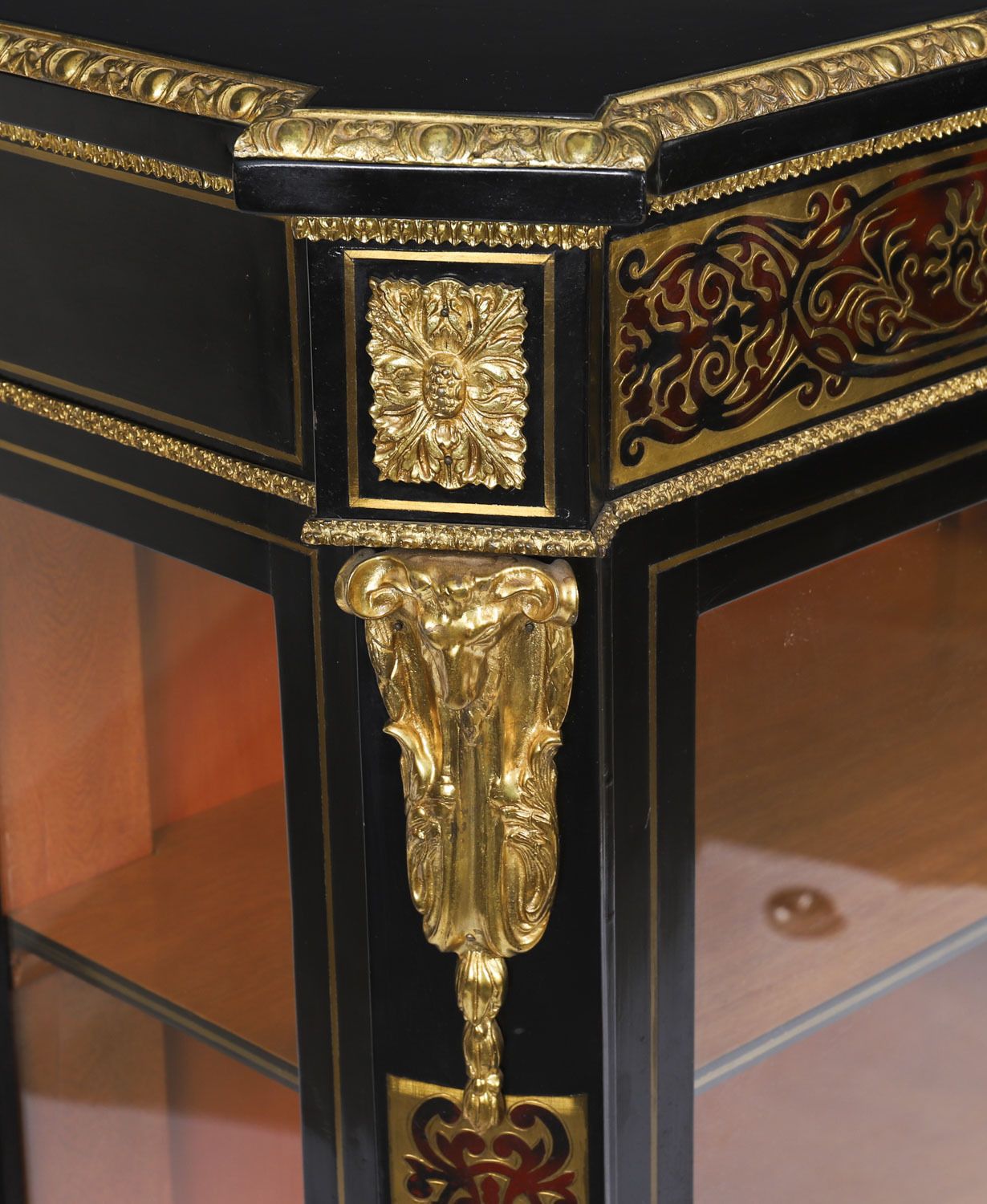 Antique French Napoleon III Ebonized Boulle Pier Cabinet C.1860 19th C photo vinterior