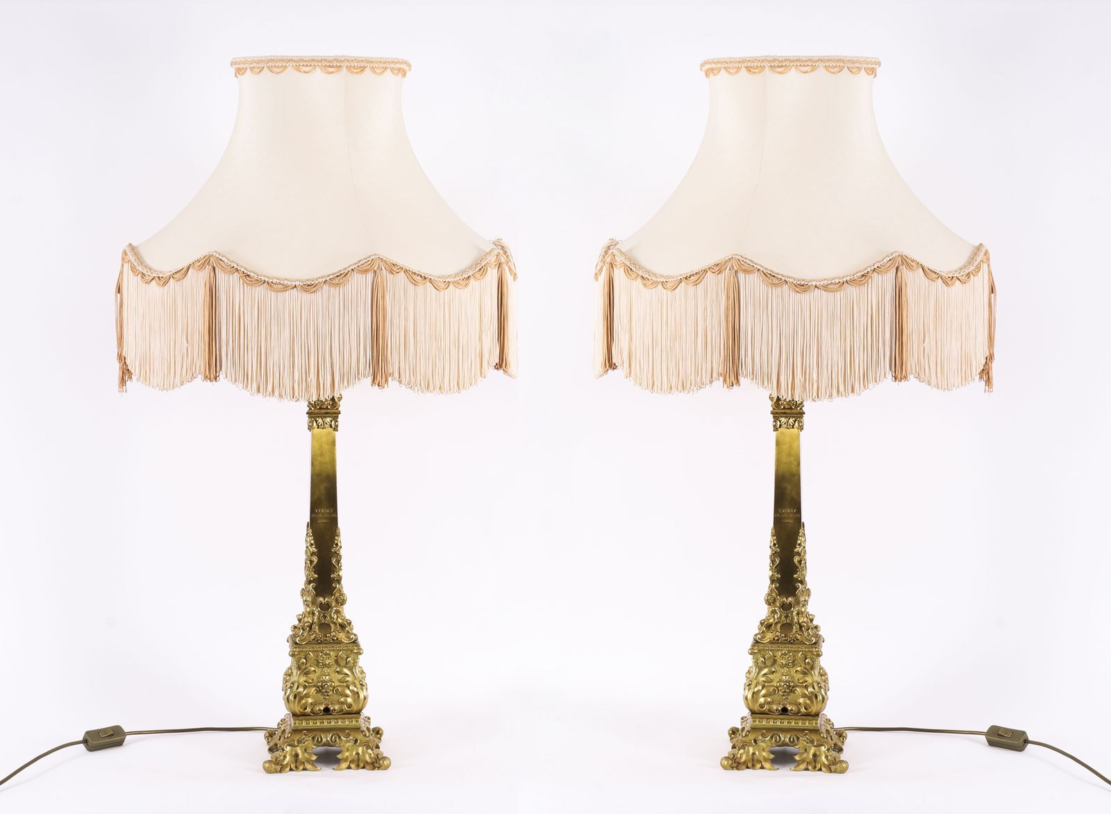Antique Monumental Pair French Ormolu Corby Castle Lamps C1850